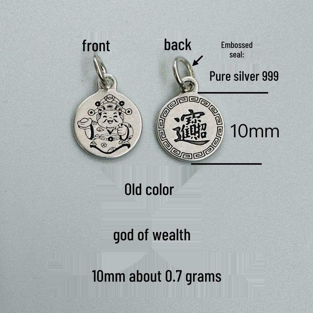 Solid 999 Silver God of Wealth Pendant with Five Directions, Mountain Ghost Flower Coin, and Eight Treasures Compass Design