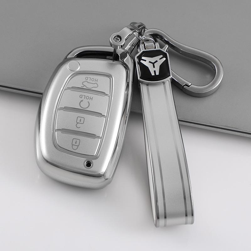 Hyundai Tucson L Quicksand Silver 4-Button Key Case - Korean Car Interior Protective Shell