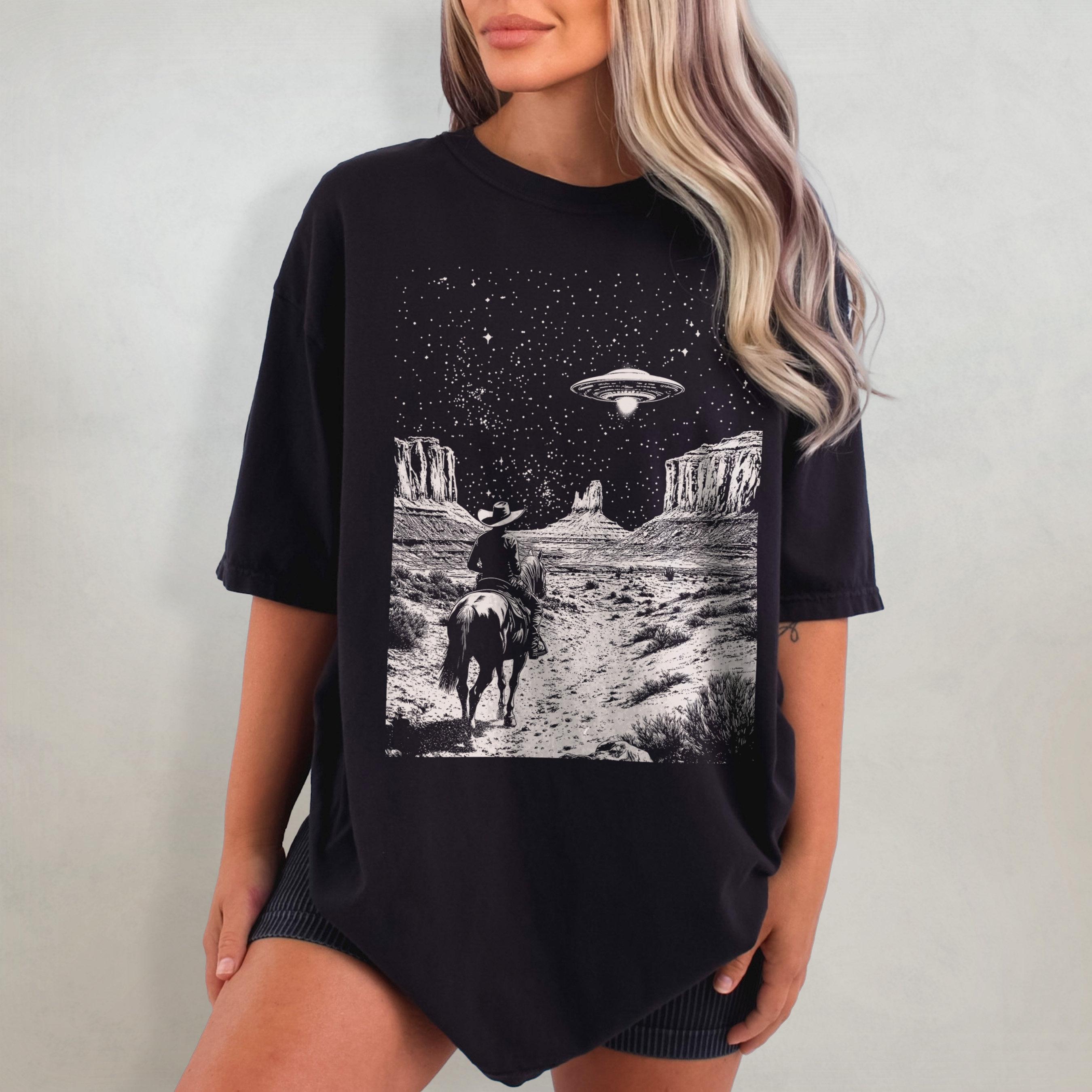 

UFO Cowboy Printed Tshirt SpringSummer Womens Shirt 2026 New Fashion Trend Top Short Sleeve Comfortable Tshirt S