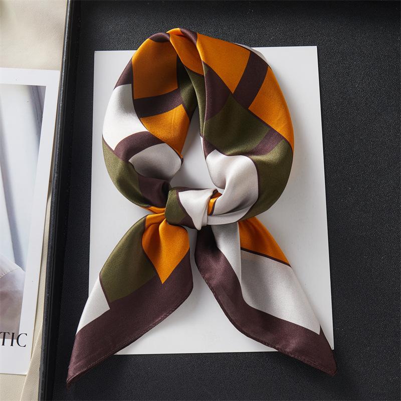 Hangzhou silk 100% mulberry silk silk scarf Korean color matching plaid silk scarf women s 70cm square scarf striped shawl 68*68cm