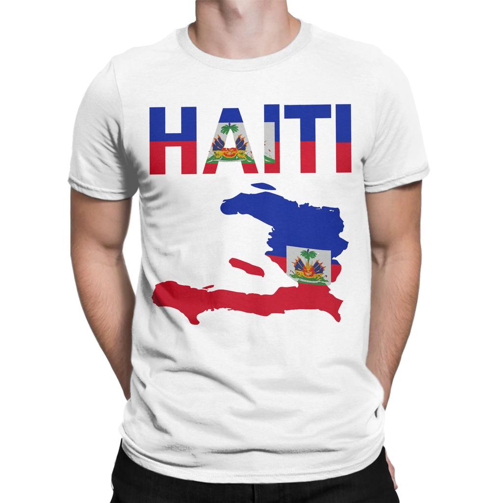 Herren T-Shirt Haiti Flaggentag von Haiti Vintage Baumwoll-T-Shirts Kurzarm-T-Shirts Rundhals-Oberteile Geschenkidee
