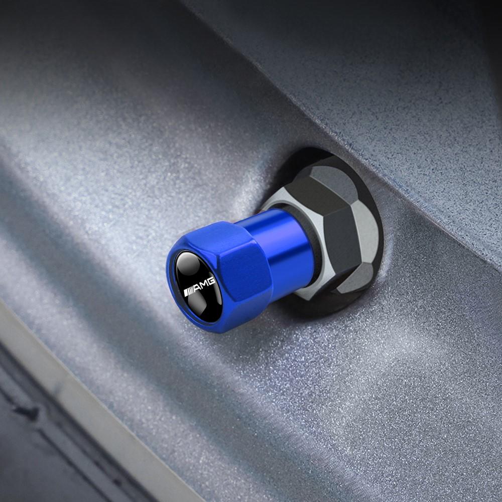 4Pcs Car Tire Valve Cap Aluminum Tyre Wheel Air Stem Valve Cap for Mercedes Benz A E C G M R S Class W176 W204 W212 W222 CLA AMG QKMNR1