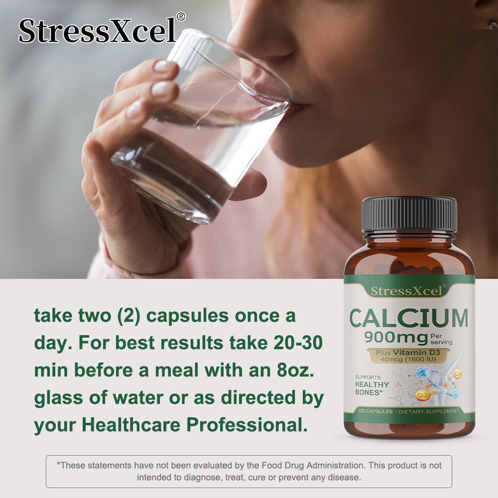 Calcium 900 Mg Dietary Supplement, With Vitamin D3 1600 IU, 120 Capsules Per Bottle