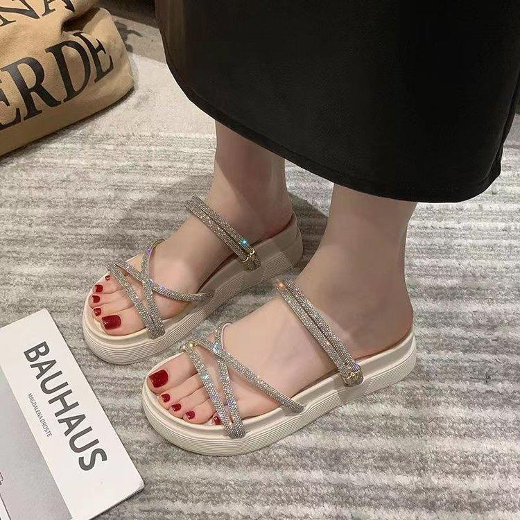 

Roman sandals women s summer 2025 new versatile outer wear fairy small fragrant wind rhinestone thick bottom two wear cool slippers 40