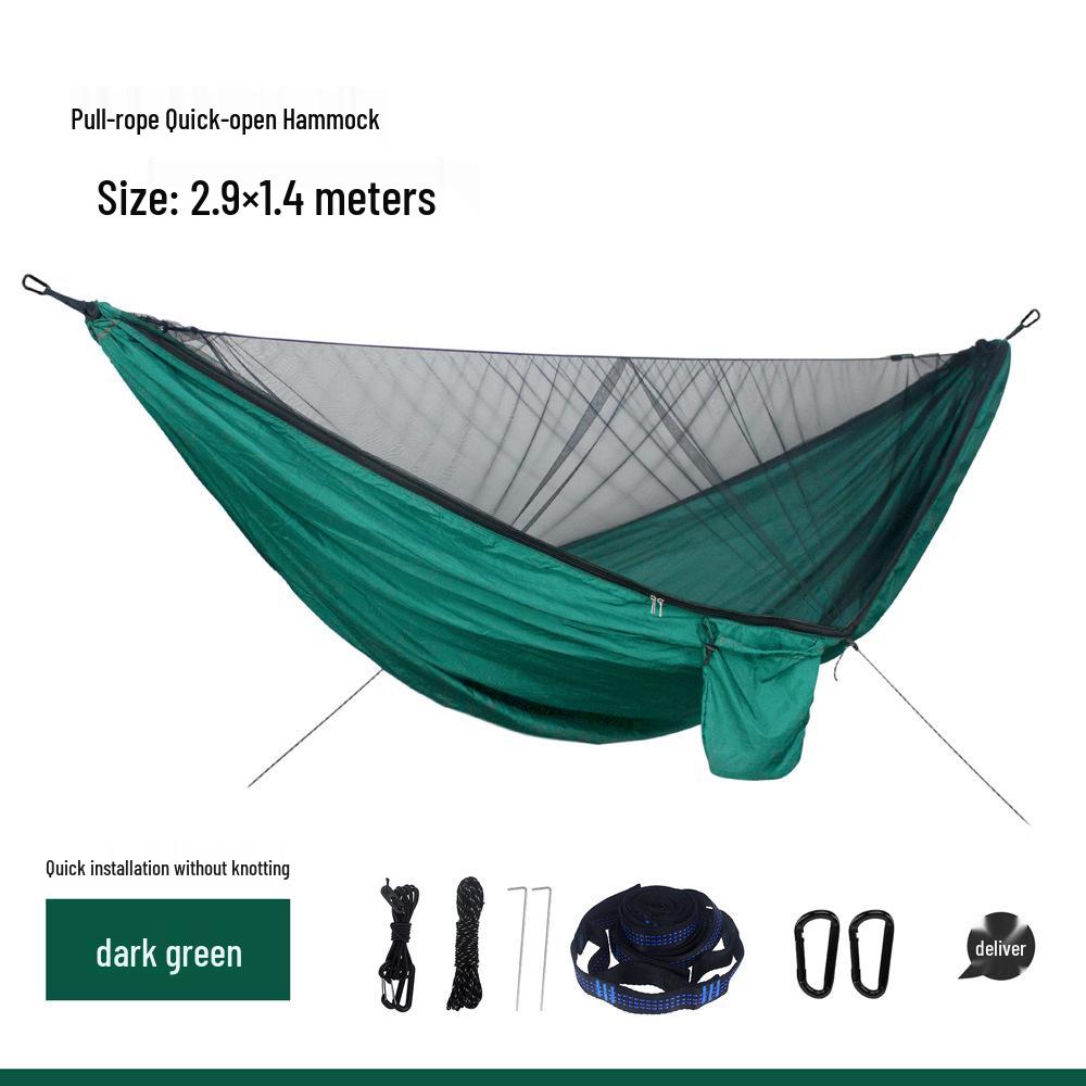 Army Green Quick Open Mosquito Net Hammock - Durable Nylon Outdoor Gear