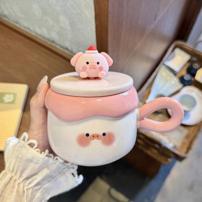 High-value Pudding Mug with Lid Cute Ceramic Cup Creative Water Cup for Girls Souvenir Birthday Gift