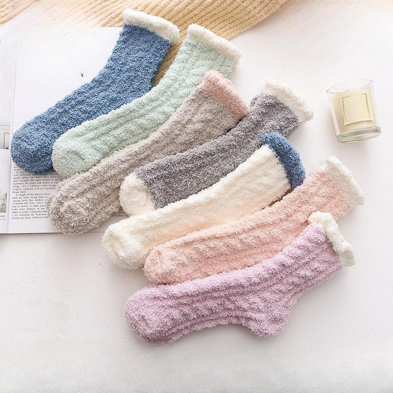 5 Pairs Thickened Coral Fleece Sock for Women Medium Tube Comfort and Warmth Winter Floor Socks