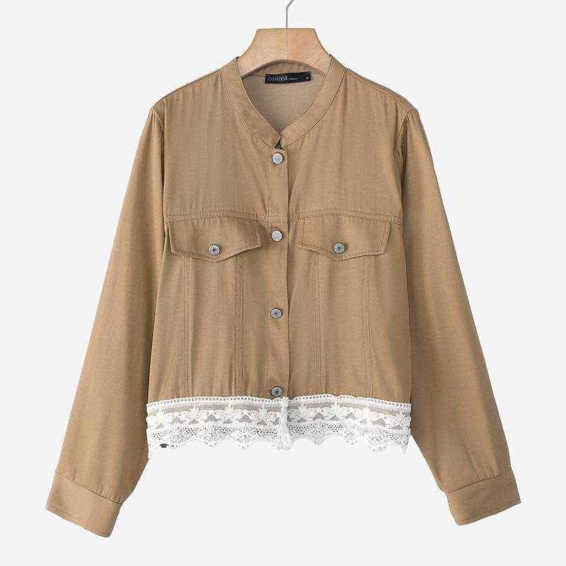 ZANZEA Women Casual Round Neck Long Sleeve Lace Crochet Splice Blouse