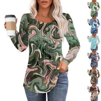 Long Sleeve Shirts For Women Tops Dressy Casual Blouses Pleated Scooped Neck Tunic Tops