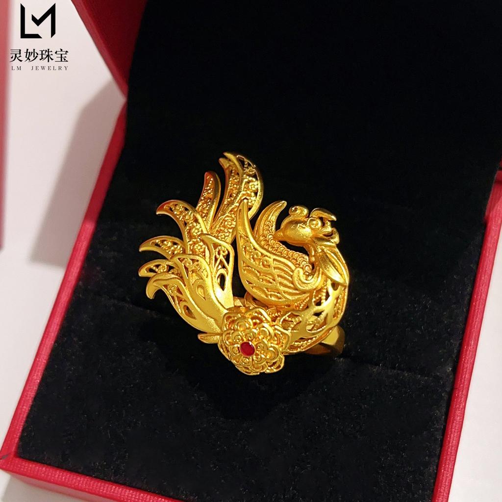Sturdy & Durable Hollow Phoenix Relief Ring For Women 24K Gold Au999 | Solid Craftsmanship, Not Easy To Deform