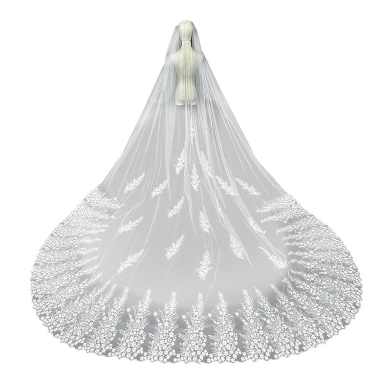 

Cathedral Wedding Veil with Shimmering Flower Appliques Soft Tulle Bridal Veil with Hair Comb 138inch For Elegant Bride 1
