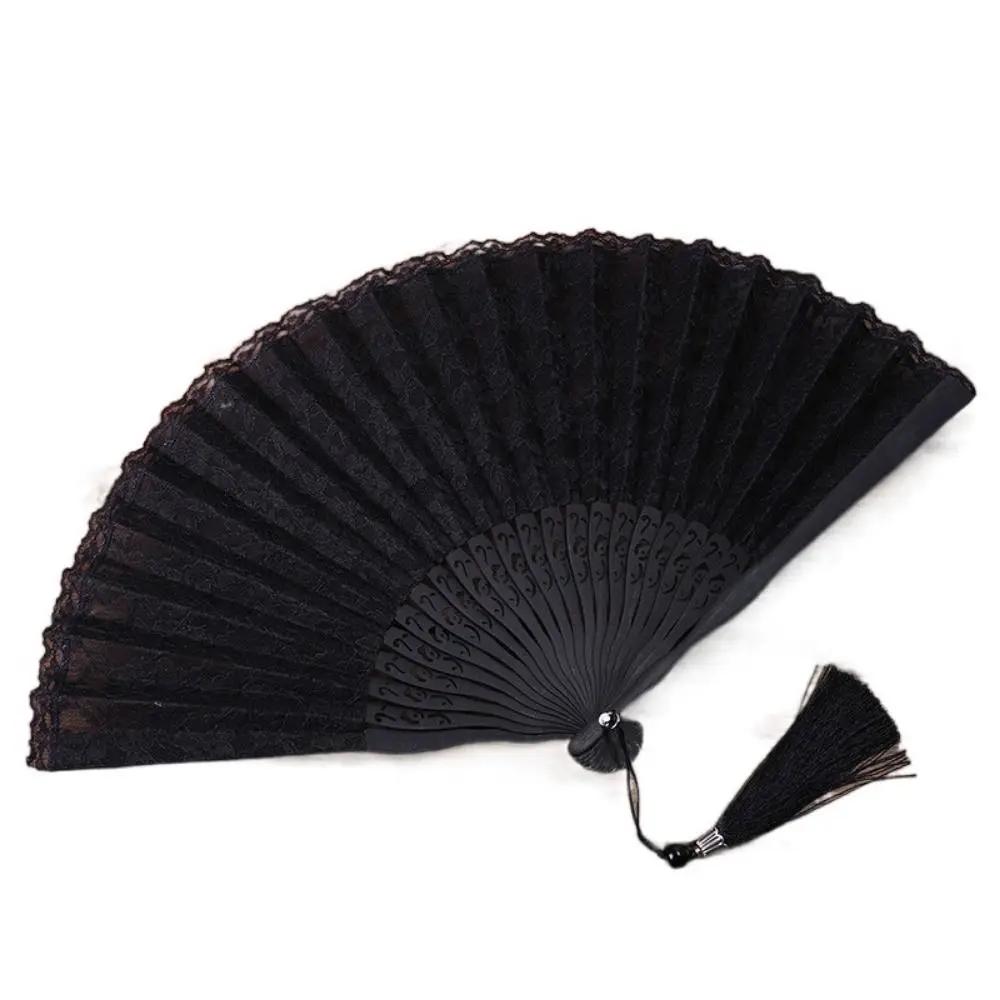 Elegant Portable Folding Fan Fan Flowers Pattern Lightweight Lace Handheld Fans Durable Tassel Pendent Chinese Fan Women