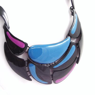 [G5950] - Designer Necklace 'Harlequin' Blue Pink