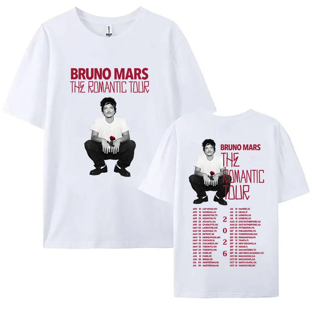 Bruno Mars The Romantic Tour 2026 T-shirt Summer Short Mens Tshirts Streetwear Hip Hop Singer Graphic Print Shirt 100%cotton Couple Matching Outfit