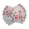 4/6pcs Retro Pink Cherry Blossoms Placemats Table Mats, 12x18in Heat-Resistant Table Place Mats, Decorative Washable Table Placemats