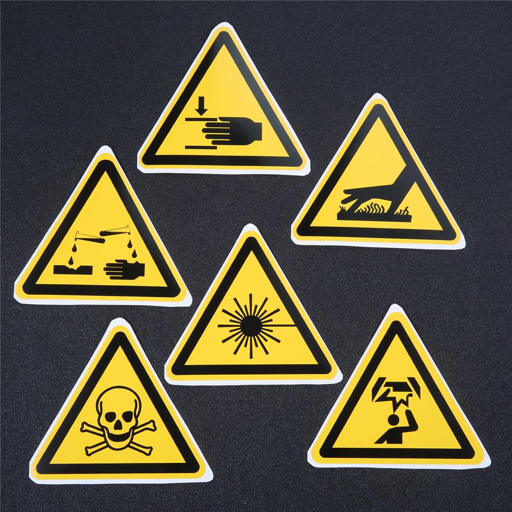 5pcs Triangle Warning Sign Sticker 2.5/5cm Alarm Logo Label Beware Hurting Heating Corrosion Poison Laser Bumping Self-Adhesive