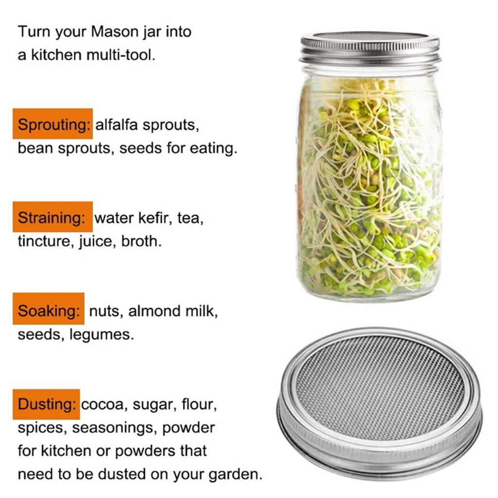 Rusts Proof Germination Lid Stainless Steels Wide Mouth Mason Jar Sprout Growers for Gardeners Kitchen Gardening Tool
