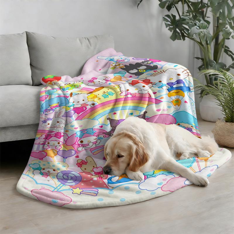 Playful Sanrio Collage Flannel Blanket Soft Warm Throw Hello Kitty Couch Bed Cover Lightweight Summer Nap Blanket Sweet Gift