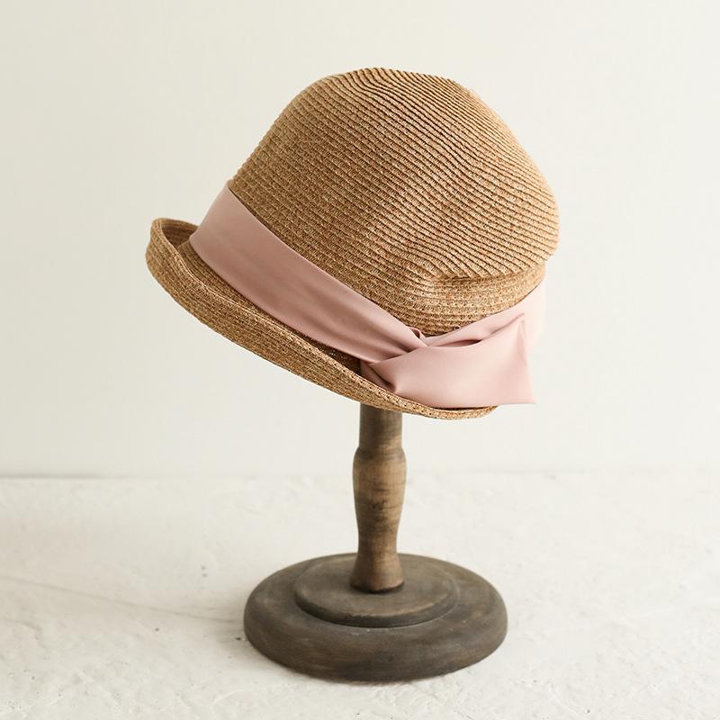 

Summer Small Brim Straw Hat for Women - Korean Fashion Versatile Trendy Sun Cap with Japanese Style UV Protection Adjustable(55-58cm) хаки