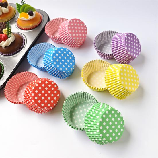 Food Grade Baking Paper 100PCS Disposable Cupcake Liners, Food-Grade Greaseproof Cups, Polka Liners Dot Print Standard Muffin Molds for Home