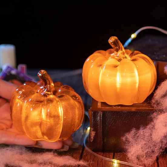 Indoor Pumpkin Decoration 2Pcs LED Glass Set Starry Night Design Halloween Decor Thanksgiving Lighted Lantern Fall Festive Lights