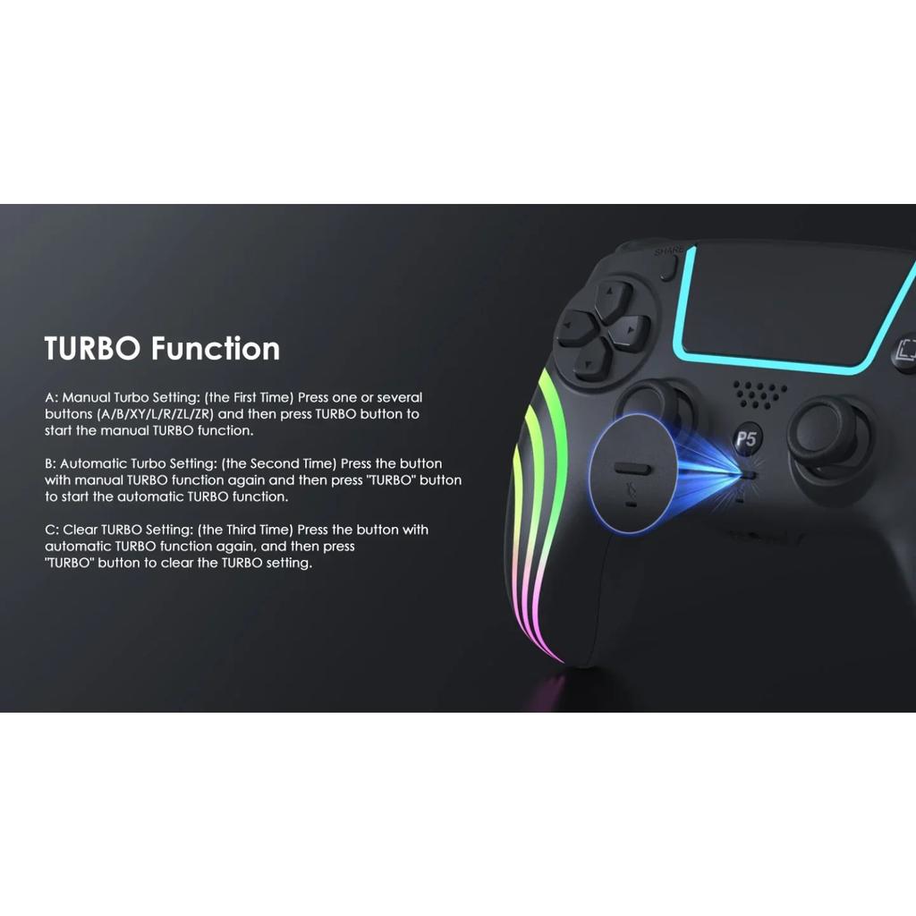 For PS5 Bluetooth Game Controller Hall Joystick Motion Sensing Vibration Wireless Controller with RGB Colorful Lighting Effect