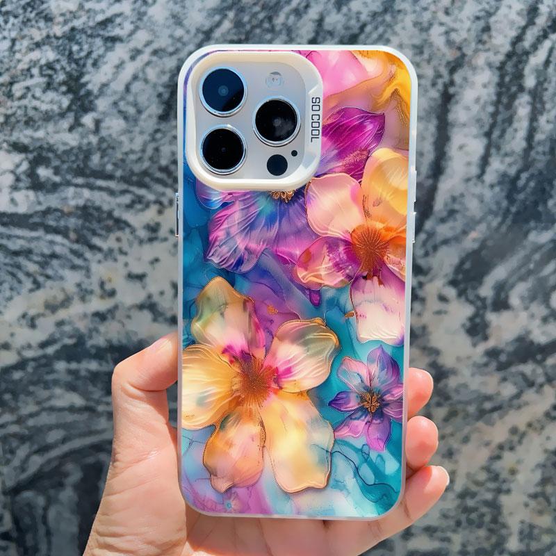 Colorful Flower Laser Phone Case For iPhone 15 Pro Max 14 13 11 12 Pro Max 13 Mini 15 14 Plus Shockproof Protection Back Covers