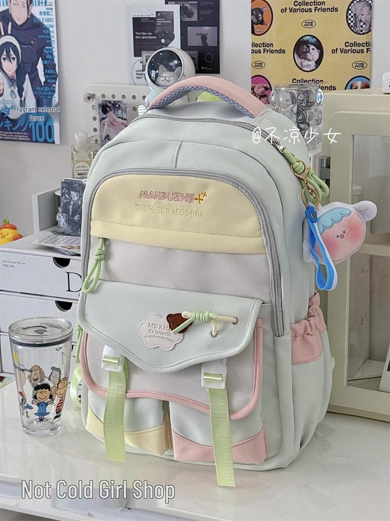 Color Block Schülerrucksack - Großes Fassungsvermögen, Leicht, Doppelschultertasche für Mädchen in Mittel- und Oberschule