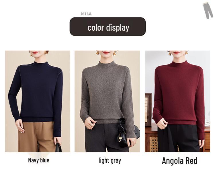 Elegant Knit Sweater for Middle-Aged Women - Autumn/Winter Solid Color Base Layer