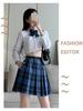 Women's Blue Plaid A-Line High Waist Pleated Skirt - College Style, Plus Size, Short Length for Spring & Autumn