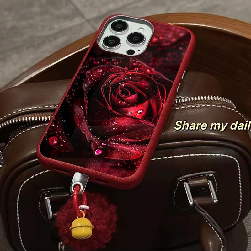 Elegante Rote Rose Regentropfen Muster Weiche Handyhülle für iPhone 17 16 Pro Max 16E 15 14 13 12 11 XS XR 7 8 Plus 1 Air Mattes Cover