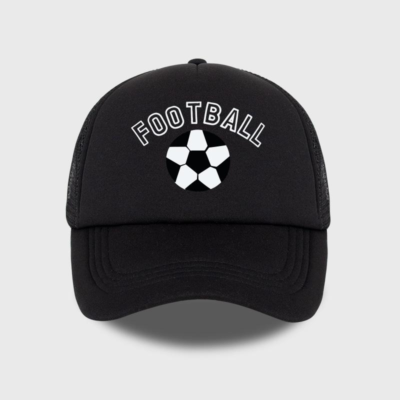 “FOOTBALL” Football-Print Sponge Mesh Cap - Adjustable Unisex Sun Hat for Soccer Fans - Fan Gift Cap