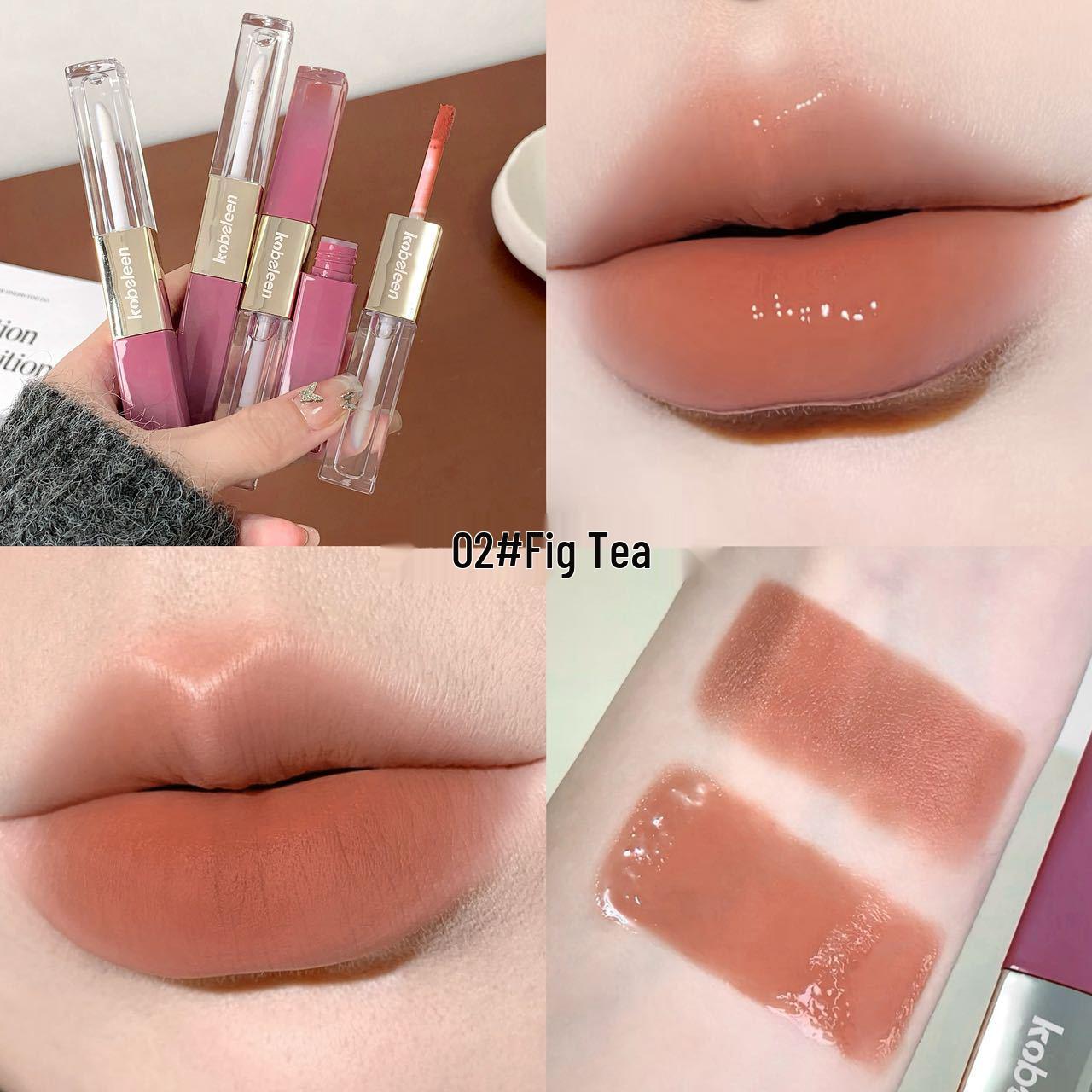Kobeleen Double-Ended Long-Lasting Nude Lip Glaze: Mirror Gloss for a Natural, Plump Look. 2+2g