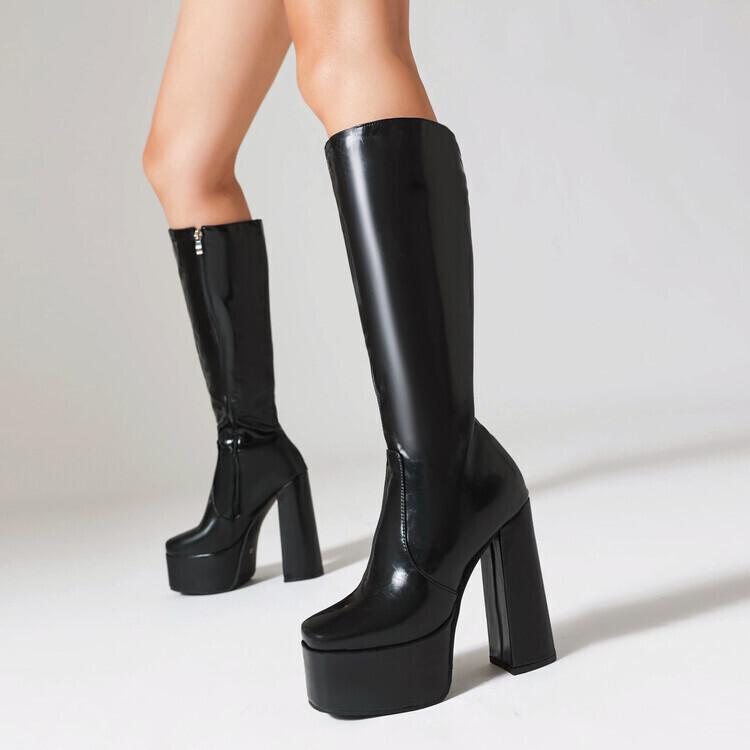 

ins heavy push! Huge display height but knee high knight boots high heel square head boots elastic thin boots 34
