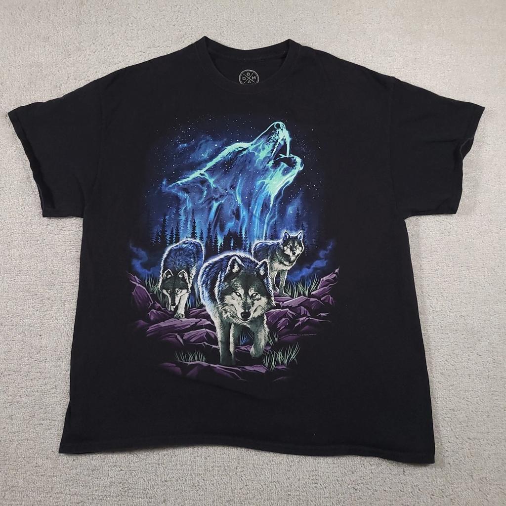 DOM Short Sleeve Wolf Animals Graphic Black Tee T-Shirt Mens XL Outdoors Wild