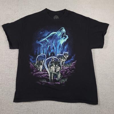 DOM Short Sleeve Wolf Animals Graphic Black Tee T-Shirt Mens XL Outdoors Wild