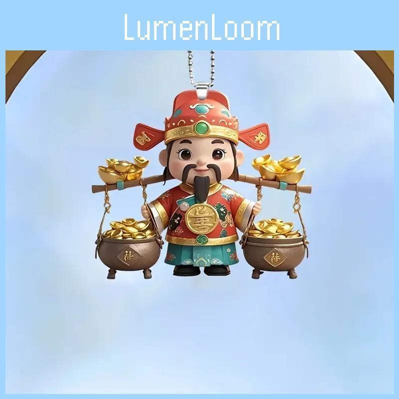 Acrylic Car Interior Pendant With Cartoon God Of Wealth Design For Home Decor