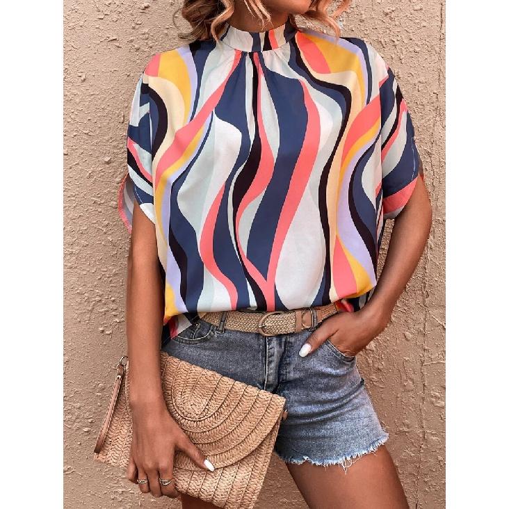 

Женский летний новый повседневный модный топ с принтом и рукавами «летучая мышь» с разрезом для женщин XL