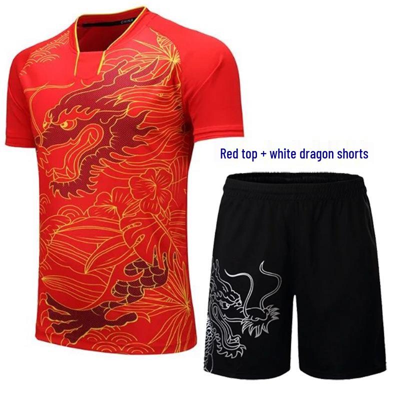 Unisex Schnelltrocknendes Drachenmuster Tischtennis-Uniformset - Sommer Kurzarm Sporttrikot für Training & Wettkampf