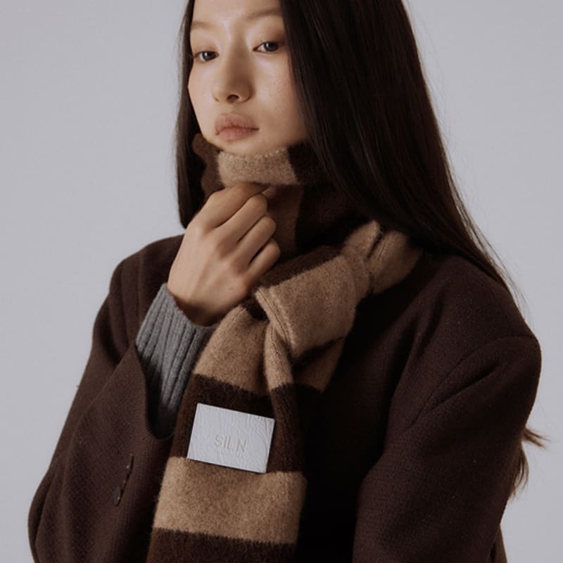 

SILN Bold stripe knit muffler (BROWN/CAMEL) FREE