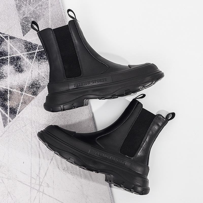 

Осенне-зимние модные мужские ботинки из натуральной кожи с толстой подошвой из говяжьей кожи двухслойные повседневные дышащие мужские ботинки челси 39 чёрный