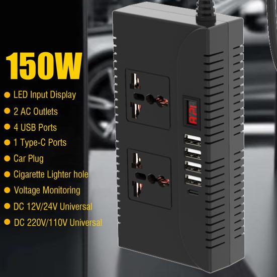 Car Power Inverter Overload Protection Universal USB-C Fast Charging Portable Car Charger with Switch Control Converter