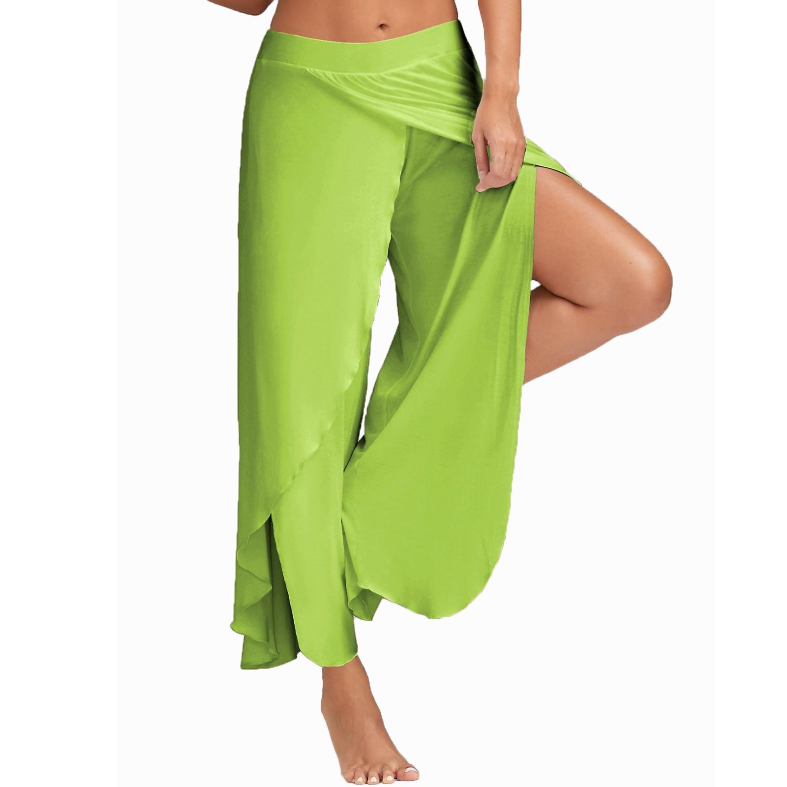 

Женские однотонные брюки с разрезом и высокой эластичностью для занятий йогой и отдыхом XXXXXL зелёный