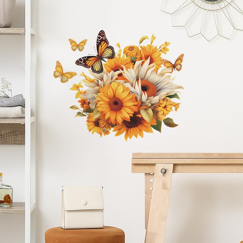 Painted Sunflower Flowers Butterfly Bedroom Living Room Home Background Decorative Wall Stickers