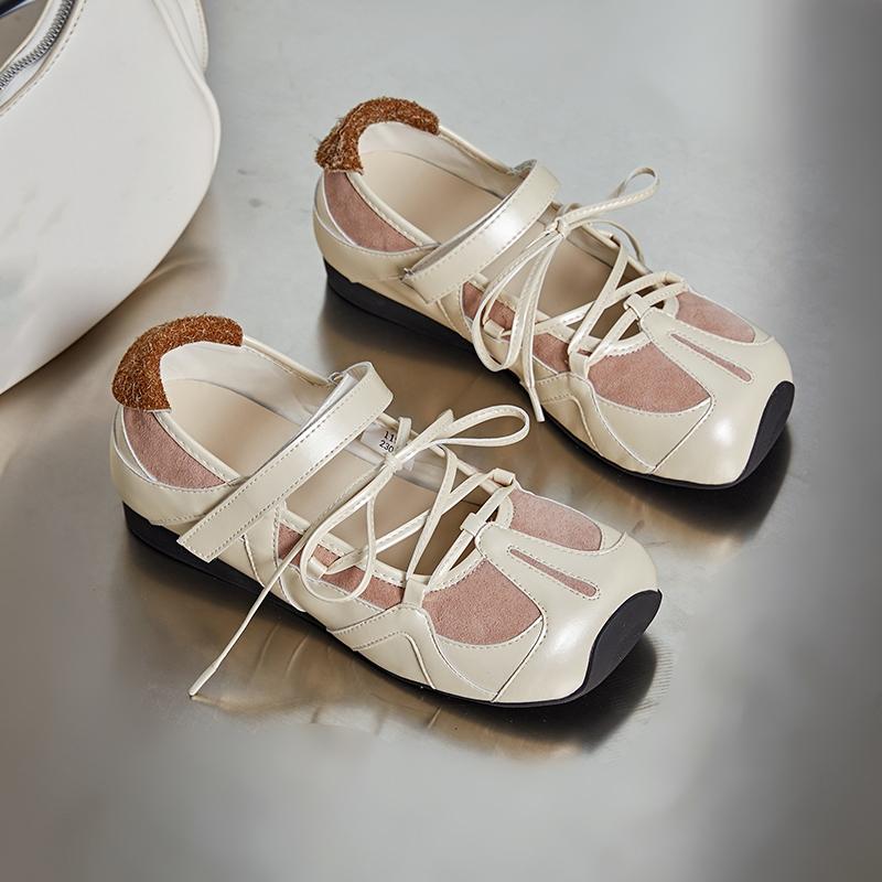 Mode AIYUQI 2025 neue Damen-Ballerinas flach Mary Janes rutschfest zum Schnüren Damen-Slipper große Größe eckige Zehen Damenschuhe