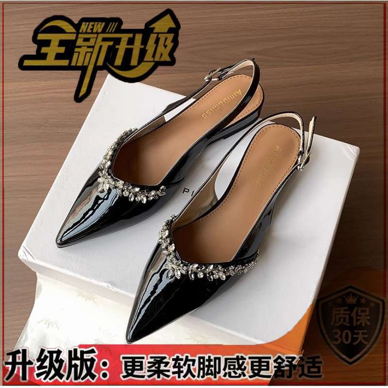 French Temperament Niche Pointed Rhinestone High Heels Single Shoes 2025 Fairy Shoes Bag Head Spring and Summer Sandals