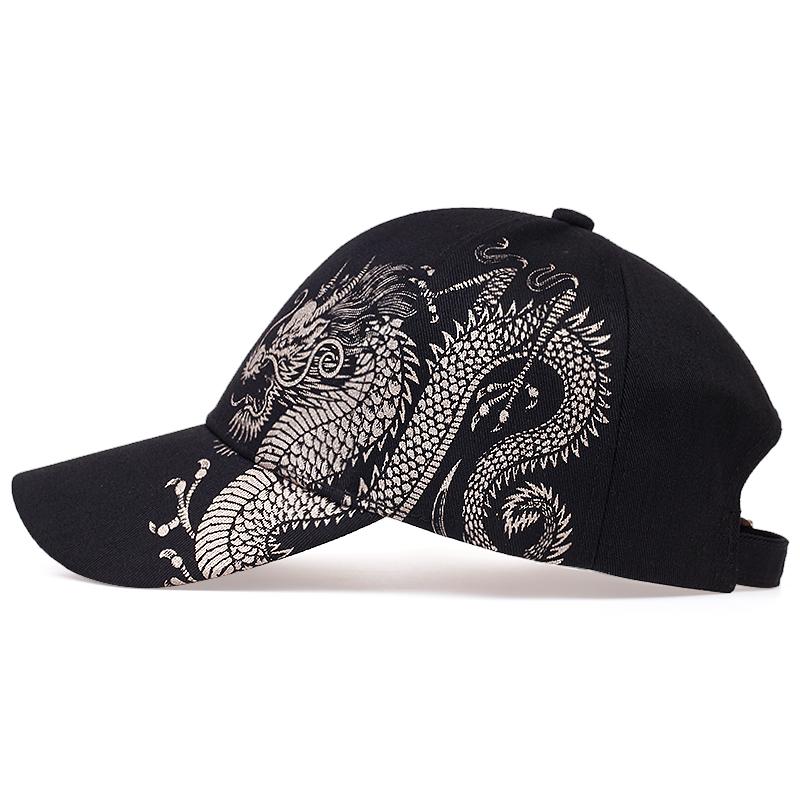 Unisex Baseball Cap Black Adjustable Chinese Style Cap Dragon Print Casual Snapback Hats Bone Hip Hop Hat Sun Hats Gorras