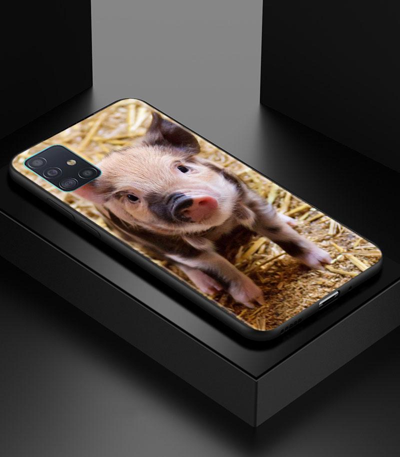 Cute Pink Pet Little Pig Phone Case for Samsung Galaxy A51 A71 A21S A12 A11 A31 A52 A41 A32 A72 A01 A22 A03S A13 5G Black Cover