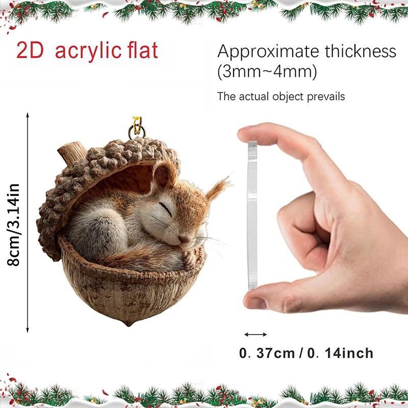 Lesní zvířátka žaludové ozdoby 2D ploché útulné lesní vánoční ozdoby, 2026 Nová dekorace zvířátka z borové šišky
