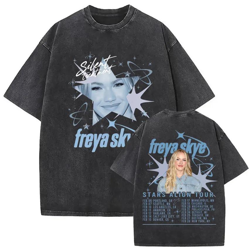 Zpěvačka Freya Skye Stars Align Tour 2026 Vintage Prané Trička Pánské Dámské Letní Estetické Oblečení Hip-hop Oversized Tričko